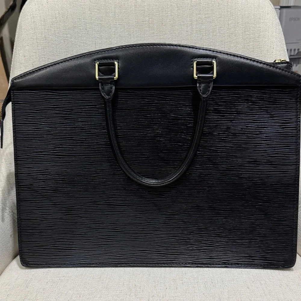 Louis Vuitton Black Epi Leather Top-Handle Briefcase with COA